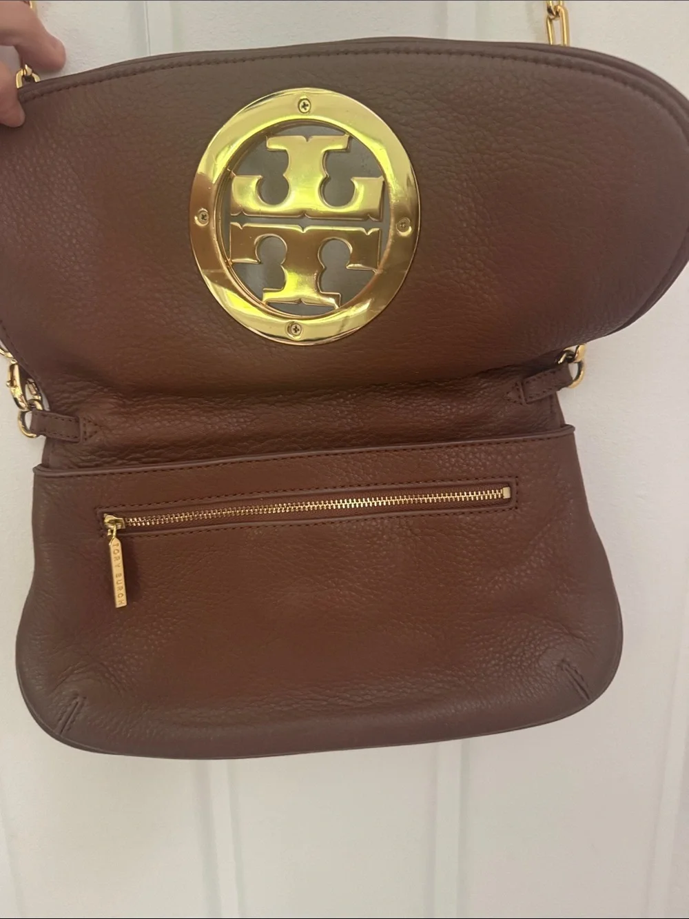 Tory Burch Brown Leather Crossbody with Gold Chain Strap